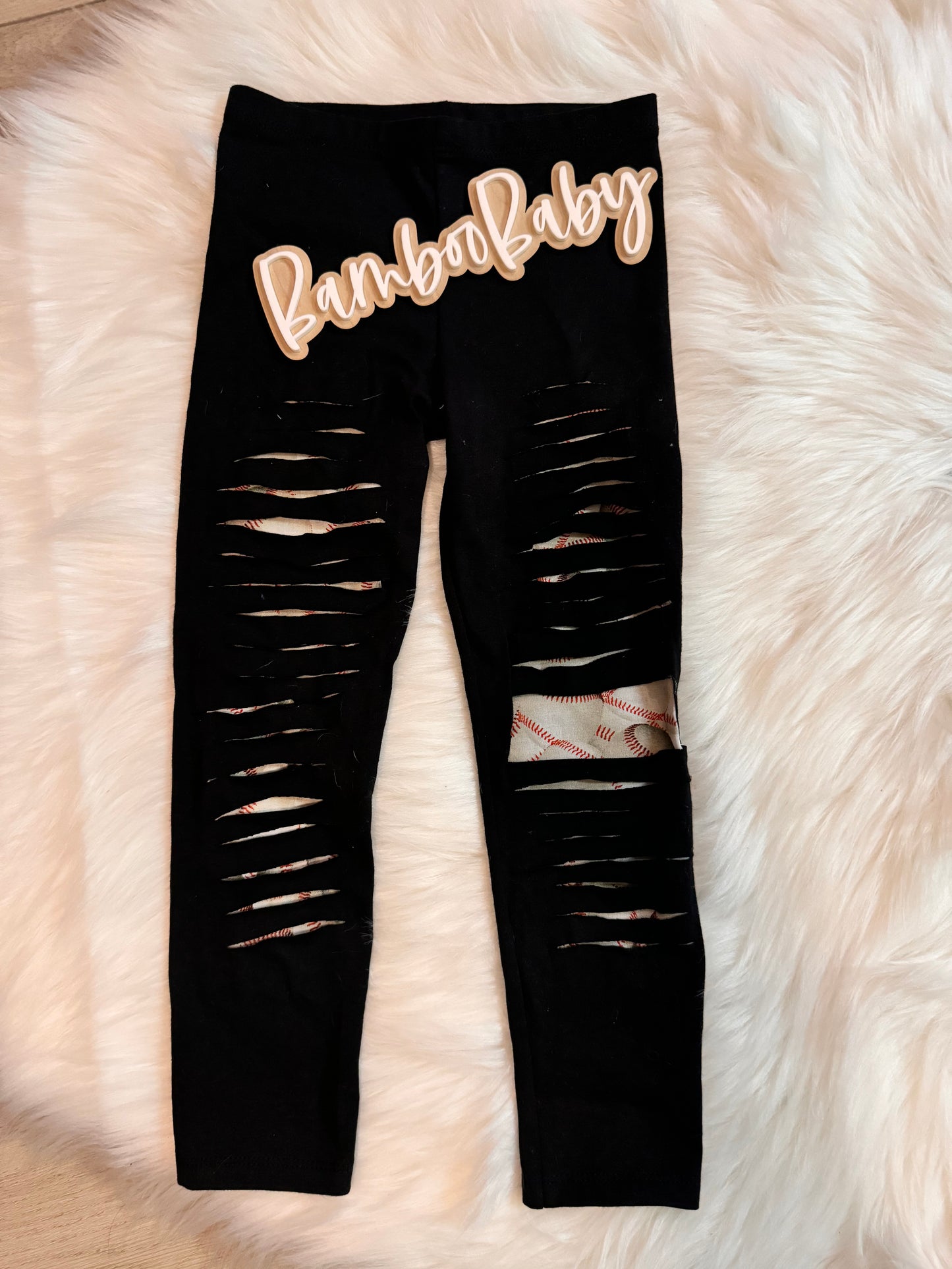 4T Baseball Shredded Leggings