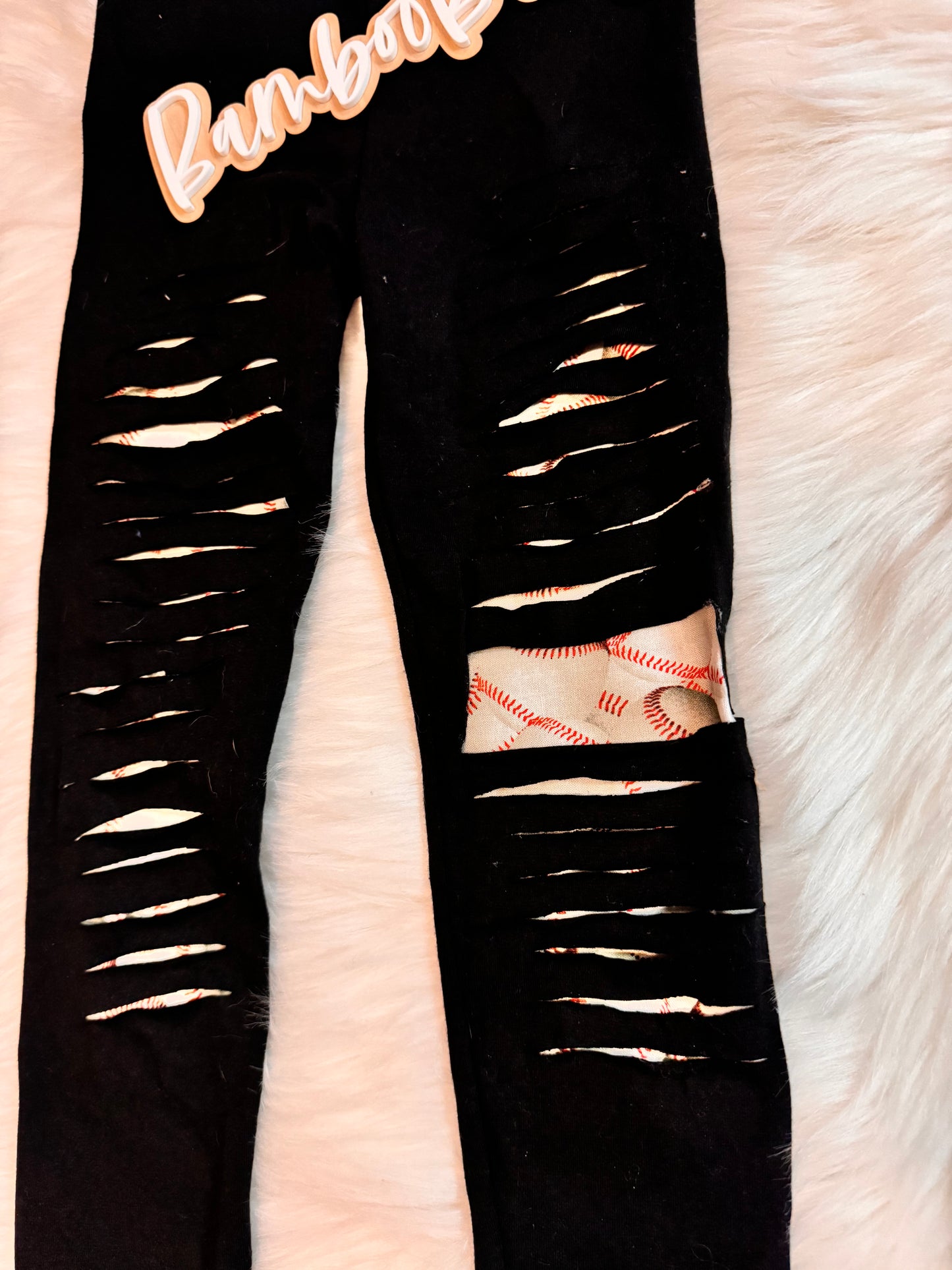 4T Baseball Shredded Leggings