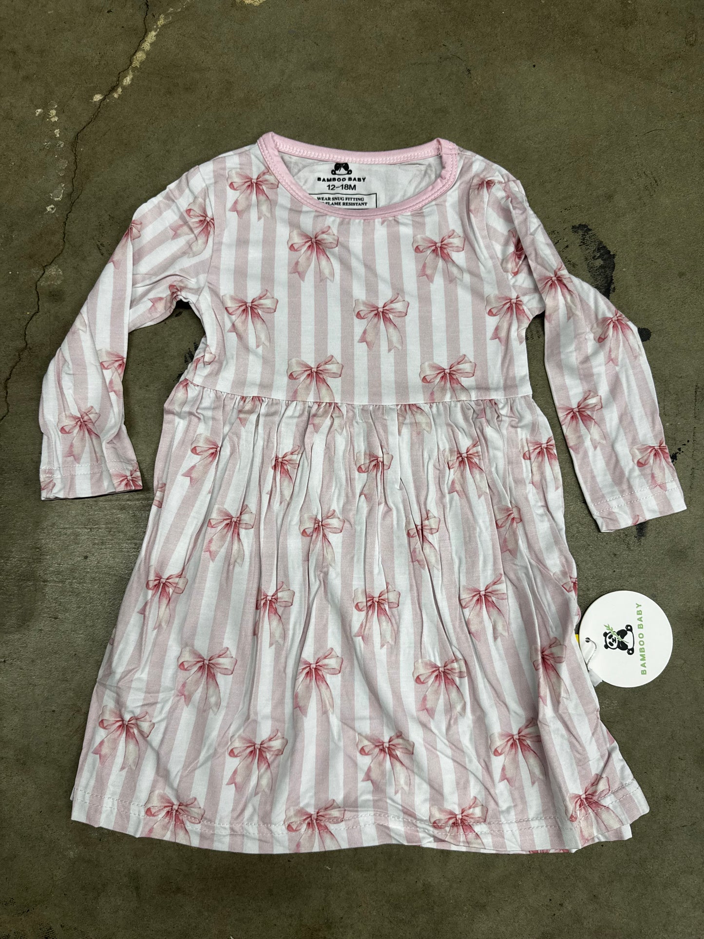Satin Stripes Long Sleeve Twirl Dress