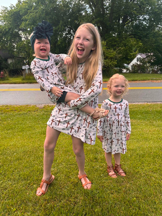 He Is Risen Long Sleeve Twirl Dress